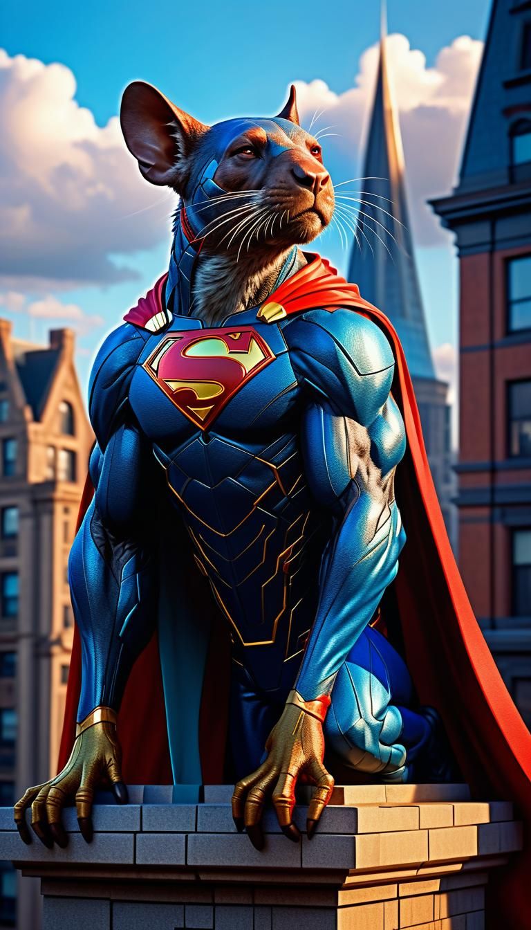 Rat Superhero Portrait in Hyperdetailed Style