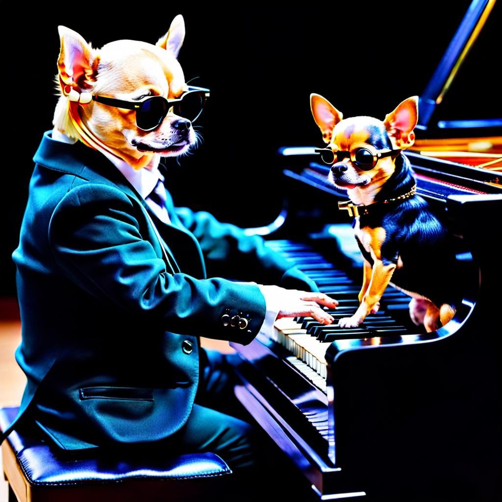 Chihuahua as Elton John Playing Piano