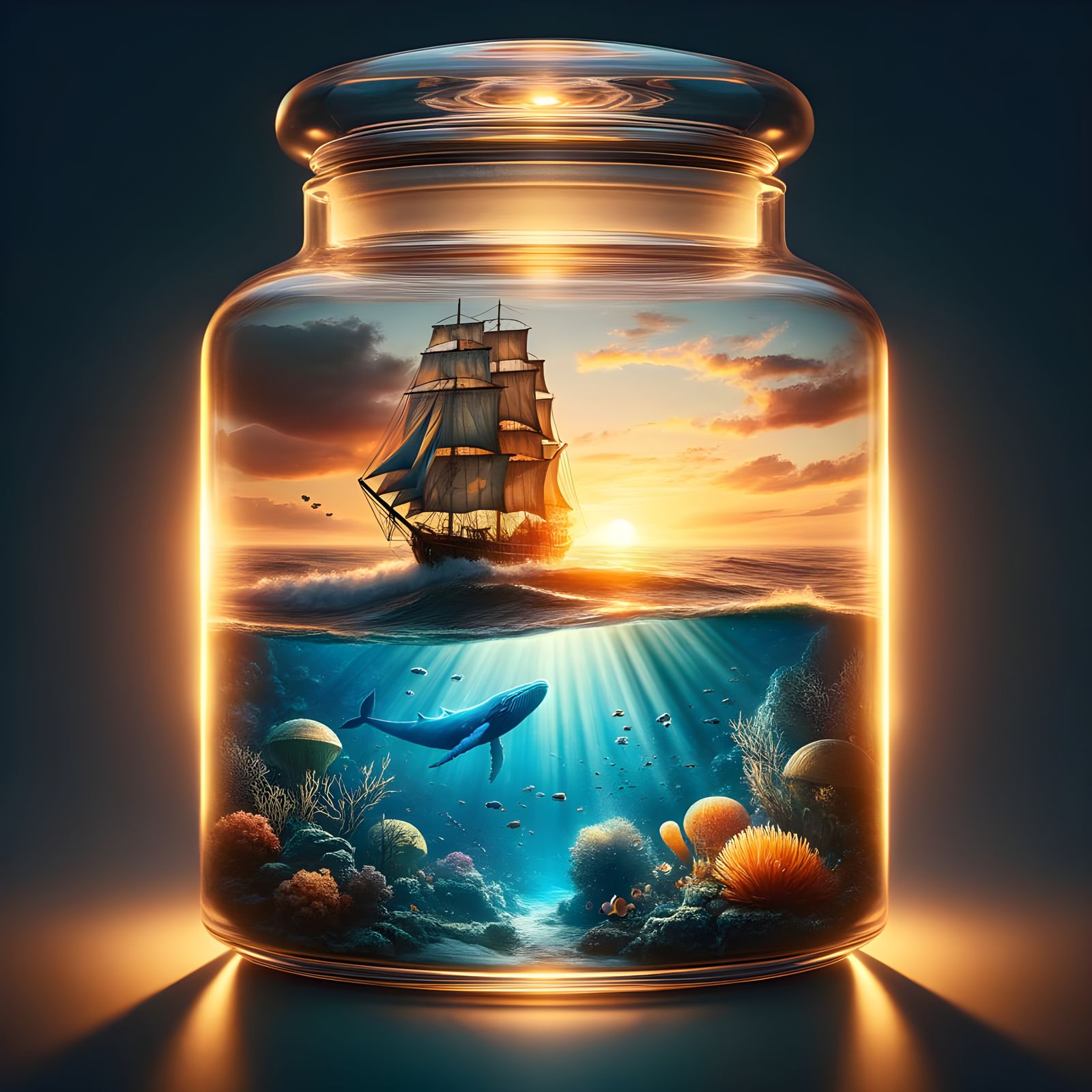 Sunset Sail in a Jar: A Surreal Seascape