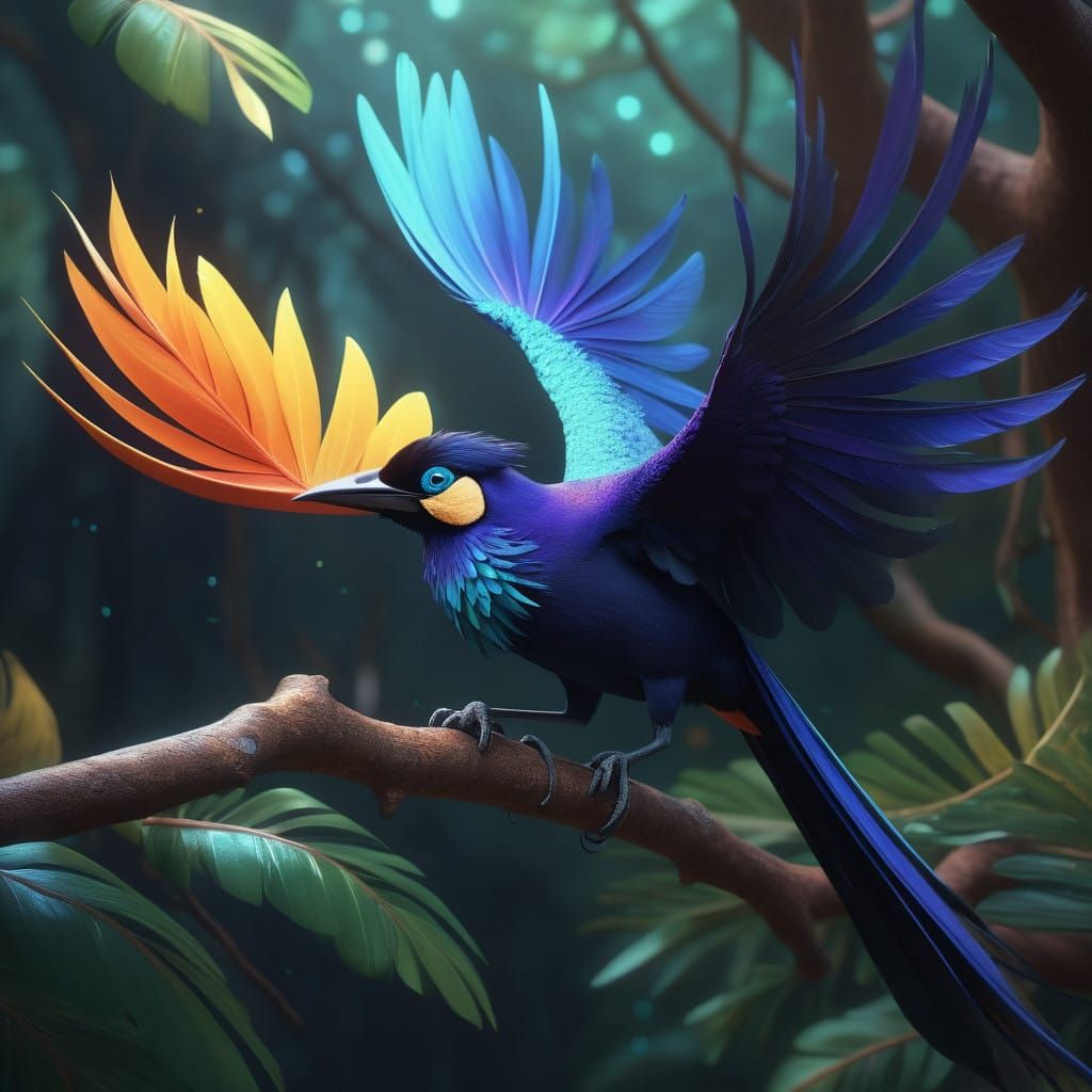 Majestic Bird of Paradise in Vibrant 3D Anime Style