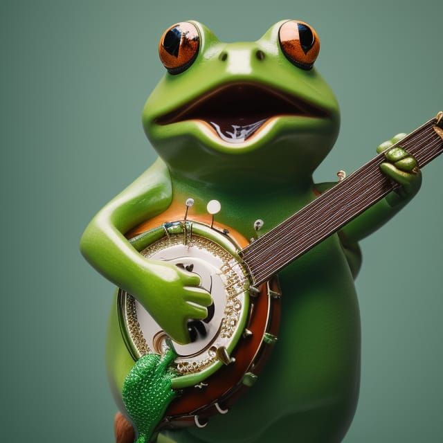 Frog Musician Plays Banjo in Mushroom Forest
