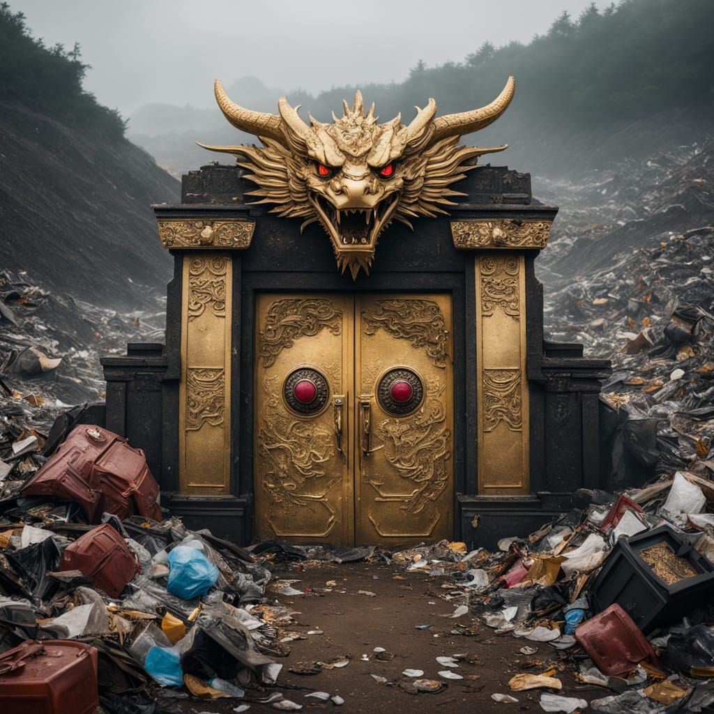Golden Dragon Door in Futuristic Landfill