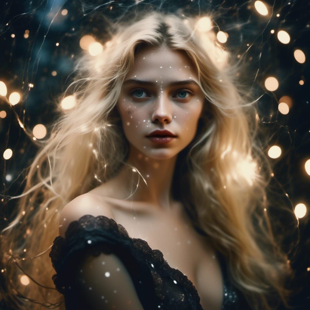 Ethereal Witch in Starlight: A Polaroid Vision