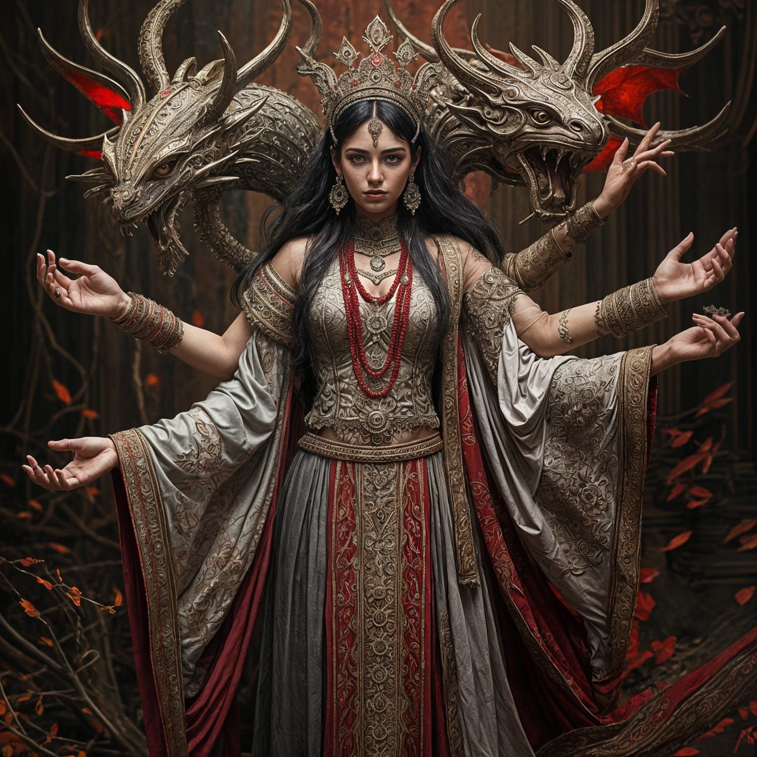 Four-Armed Woman in Ancient Setting