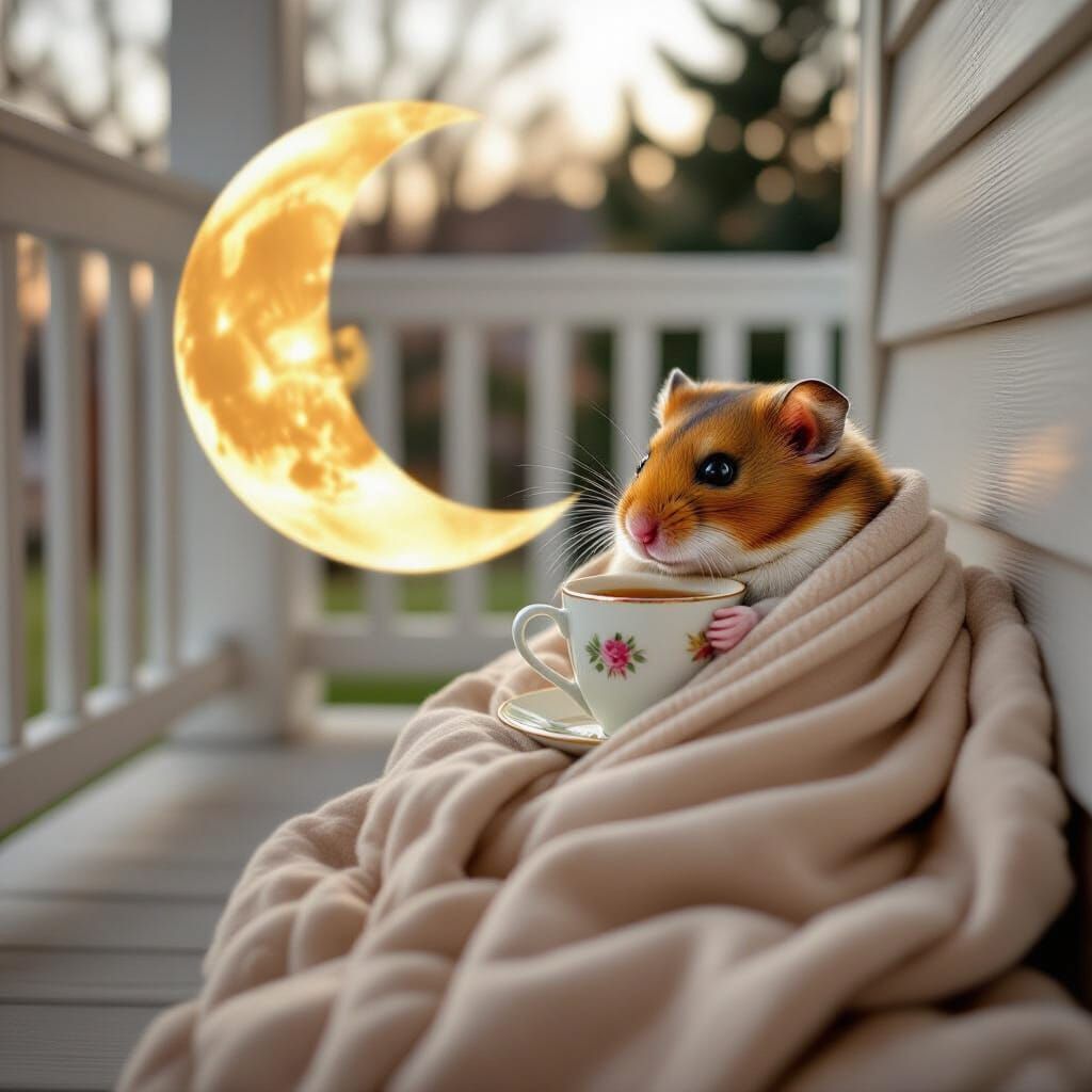 Hamster Tea Party Under Crescent Moon