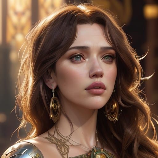 Fictional Movie Star in Couture Gown, Hyperrealistic Portrai...