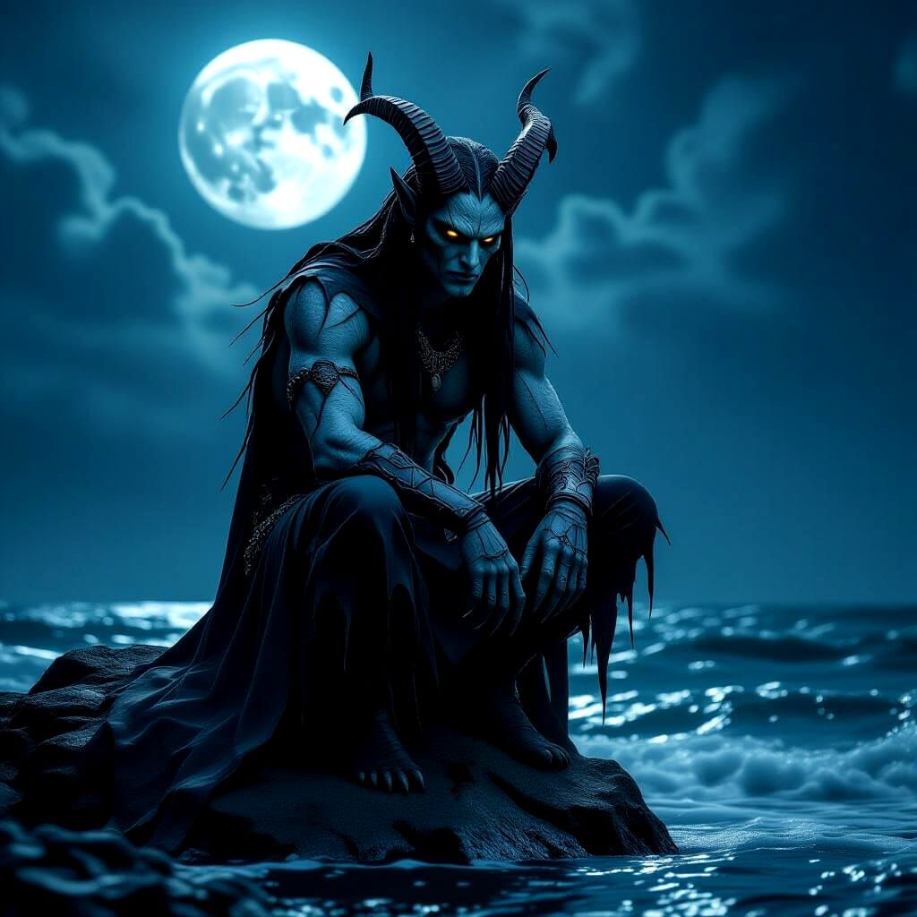 Gothic Deep Sea Creature on Moonlit Rock