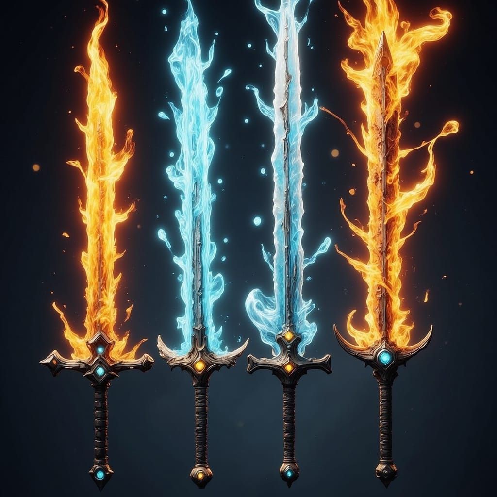 Four Elemental Swords in Hyperrealistic HDR