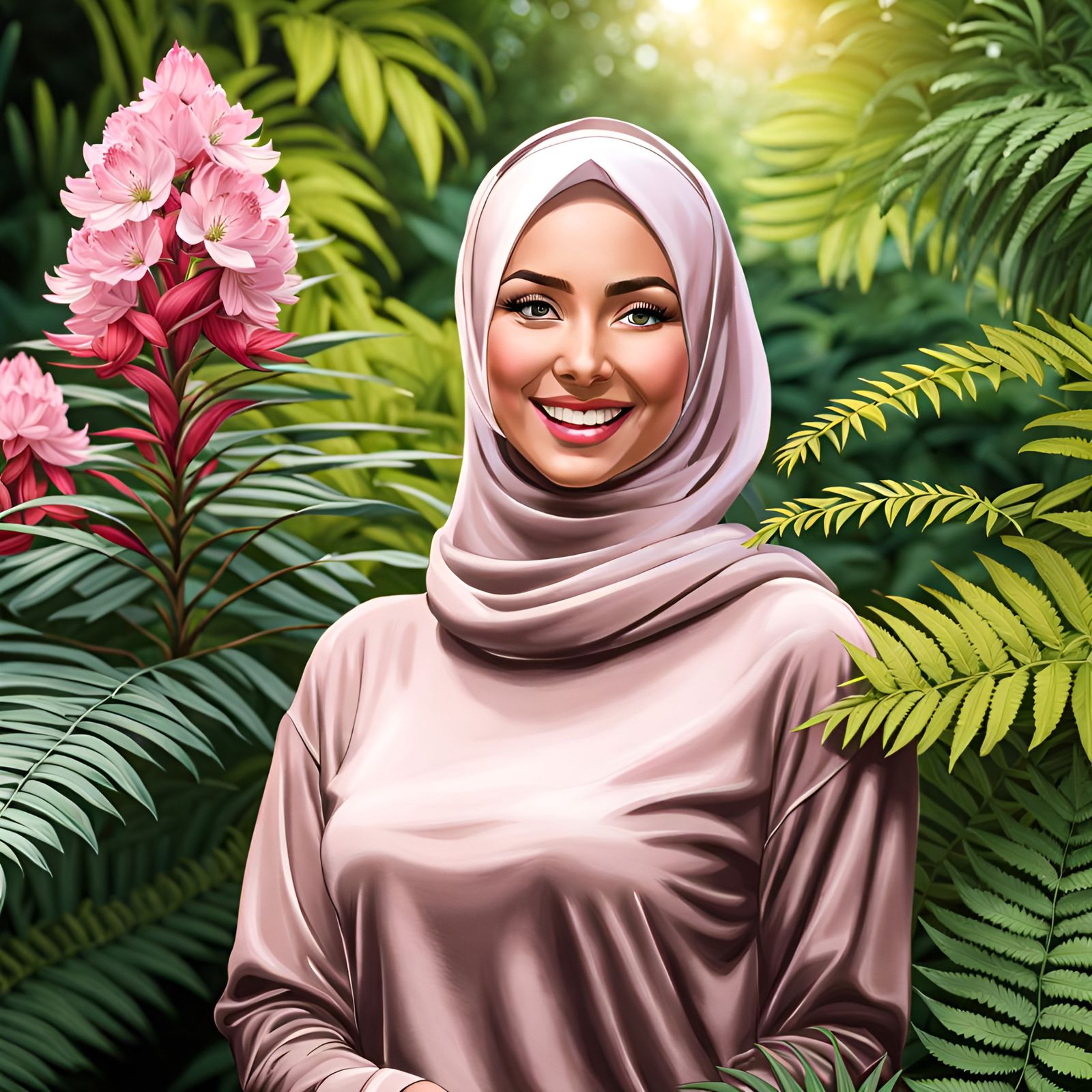 Beautiful Woman in Hijab in Botanical Garden