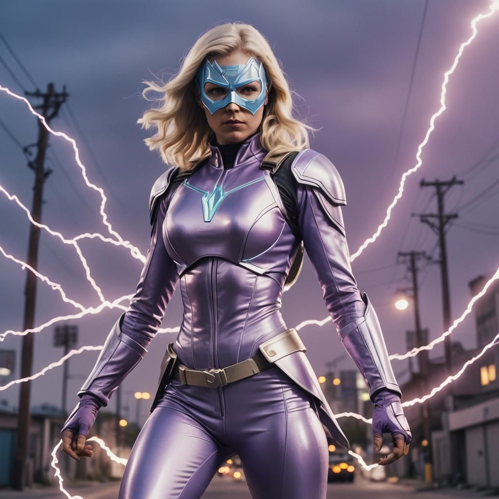 Masked Blonde Superhero with Electric Powers
