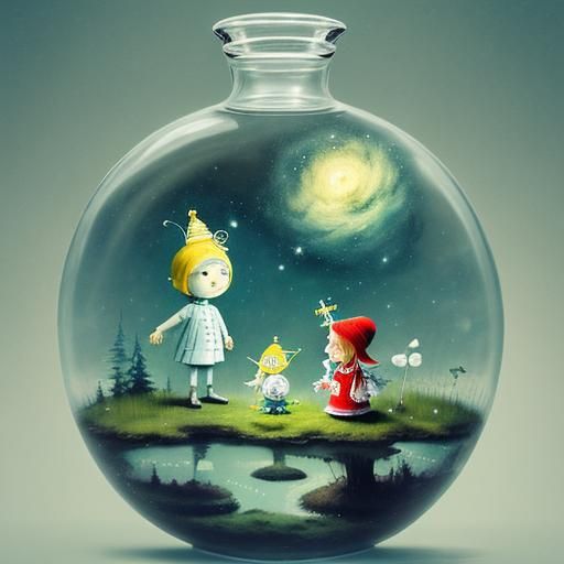 Whimsical Celestial Dreamscape: Adorable Surreal Art