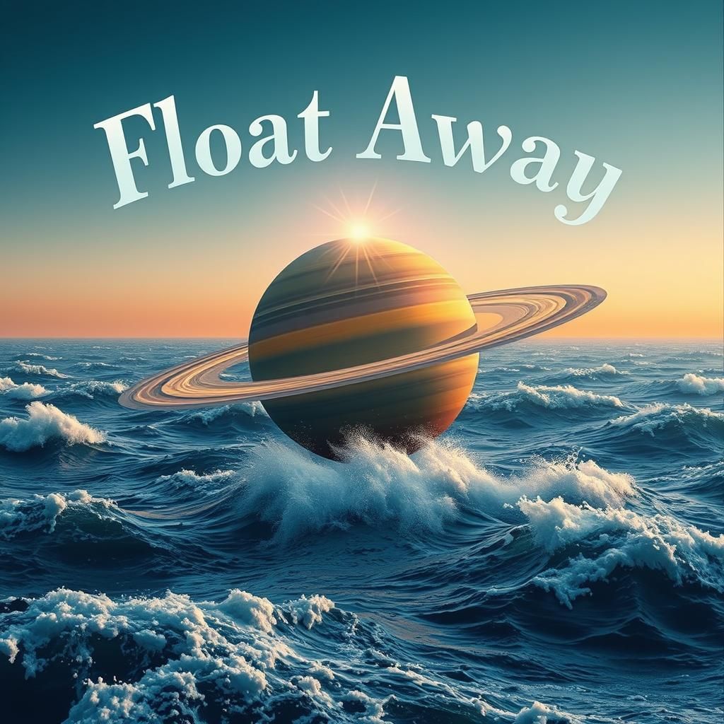 Saturn on a Turbulent Ocean in Sci-Fi Style