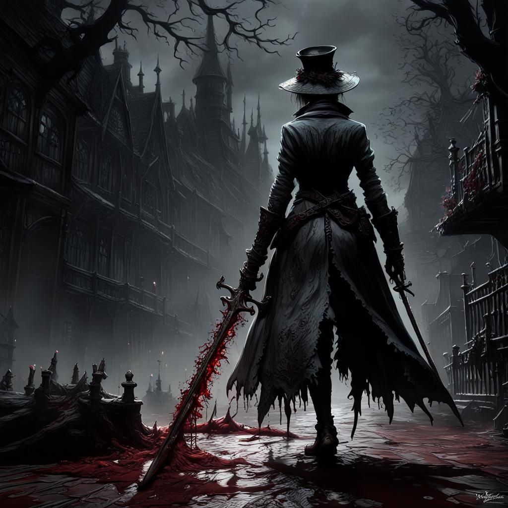 Bloodborne Female Hunter in Dark Fantasy Style