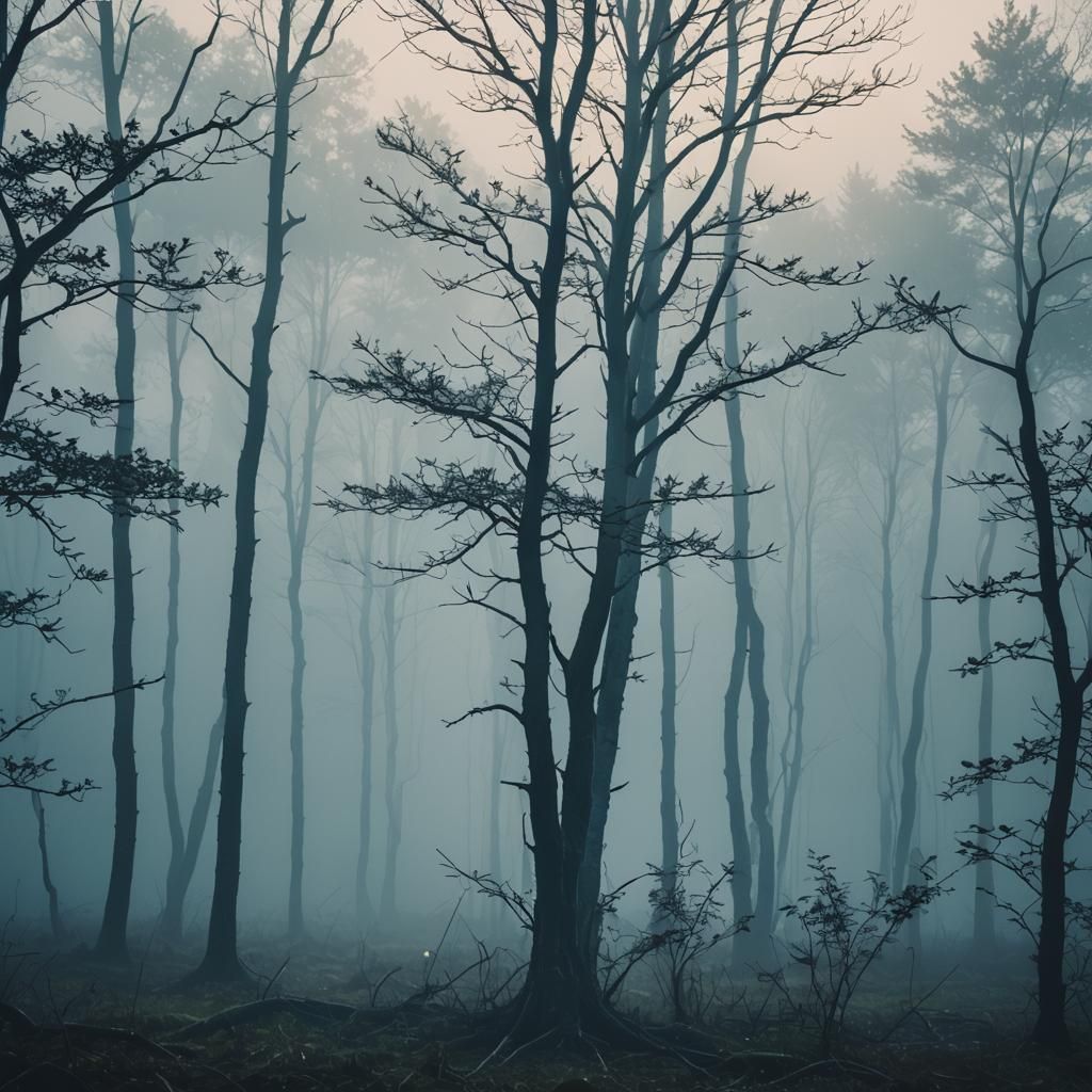 Cinematic Morning Fog with Blue Haze Film Still