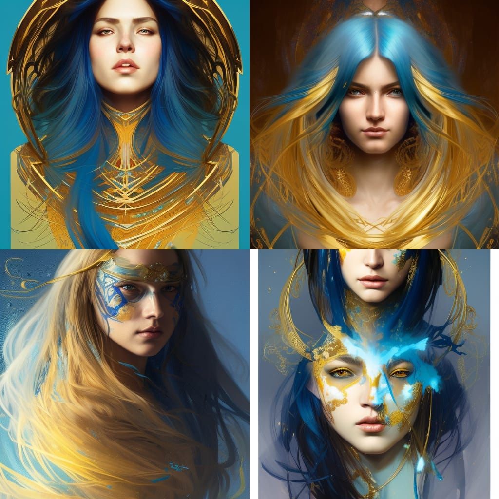 Blue and Gold Warrior Woman Portrait