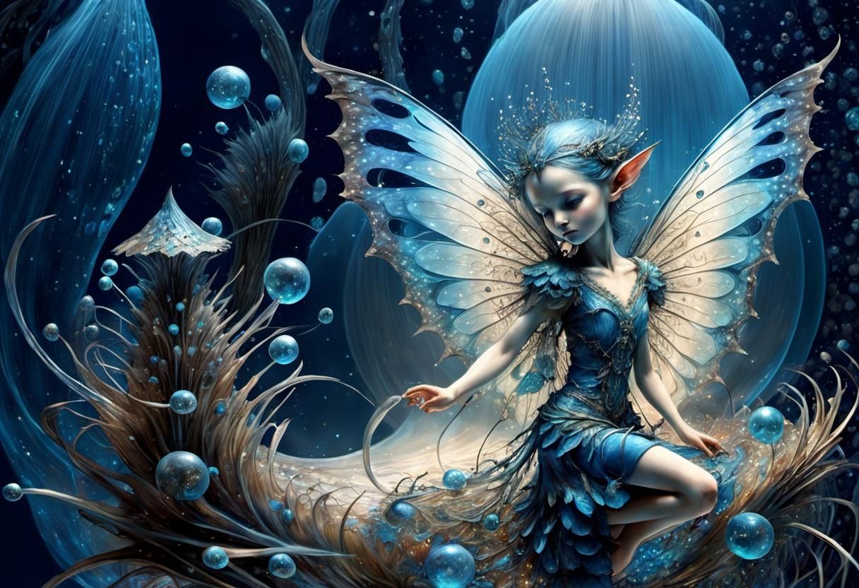 Elf Washes Bioluminescent Fairy Wings in Digital Painting