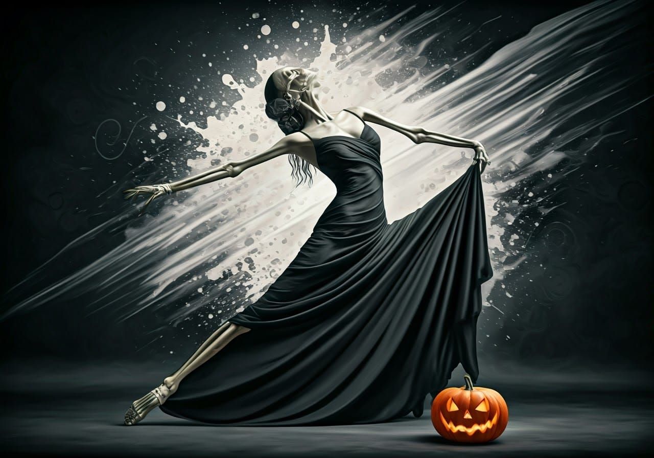 Skeleton Tango Dancer with Pumpkin in Gothic Style