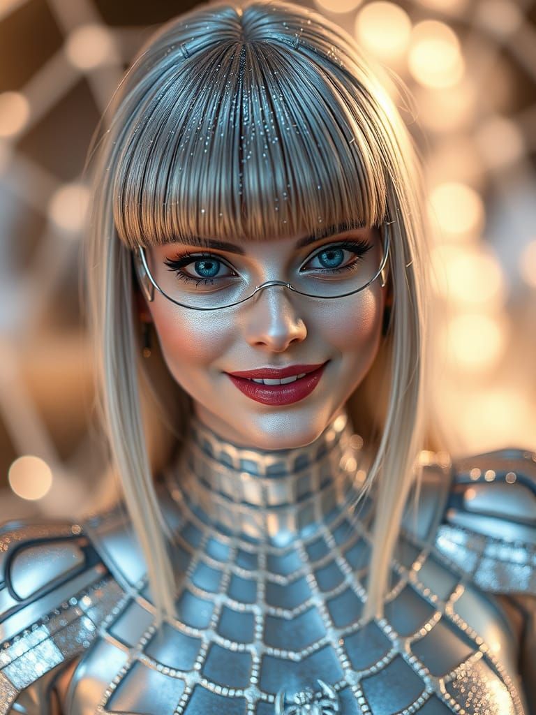 Iridescent Spider-Woman in Futurepunk Claymation Style