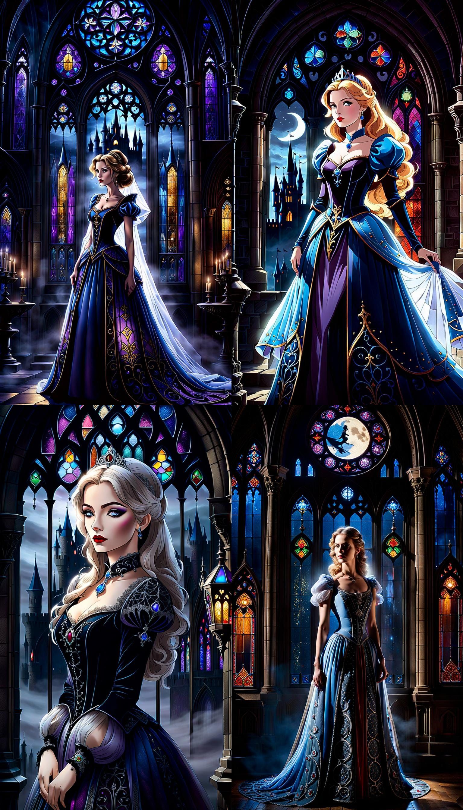Cinderella in Gothic Dress with Medieval Castle