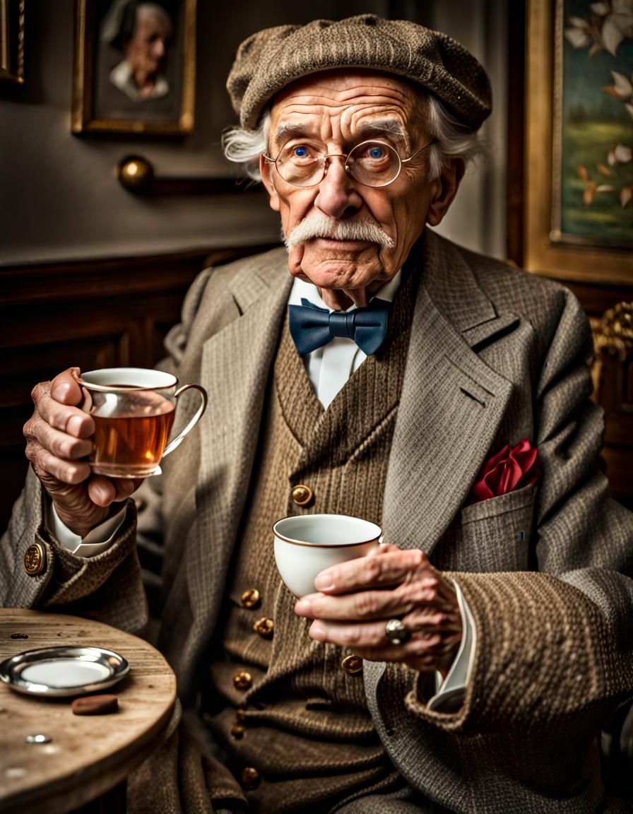Elegant British Gentleman Drinking Tea in HDR