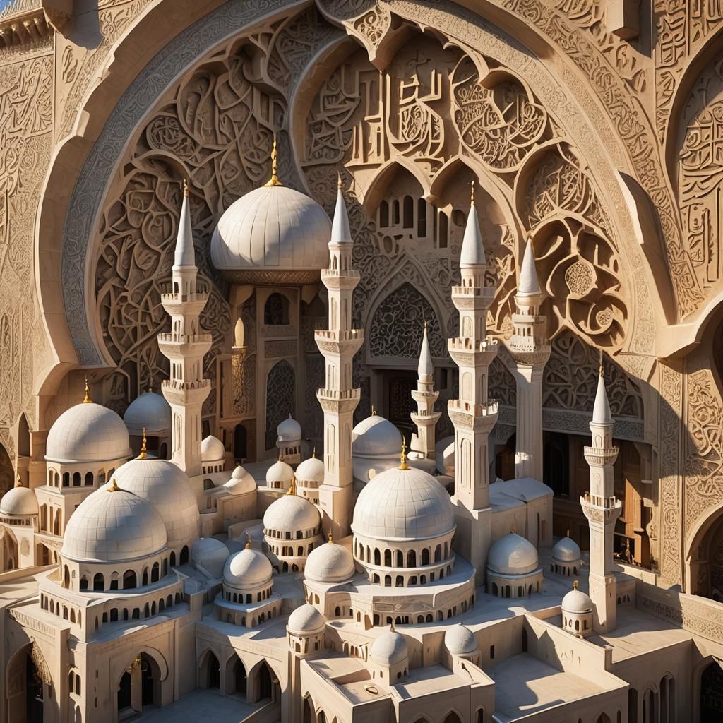 Majestic Mosque with Minarets in Golden Light