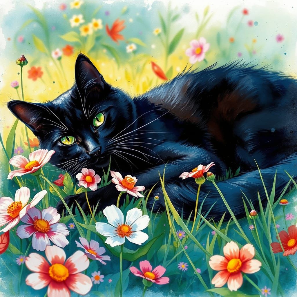 Whimsical Cat in a Verdant Paradise