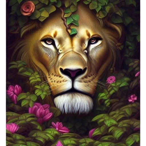 Lion Statue in Fantasy Art Style