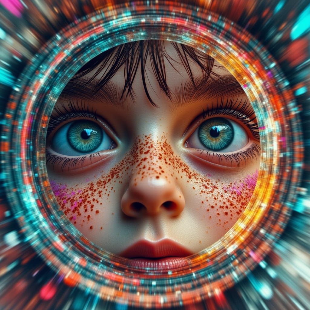 Kaleidoscope Boy: Vibrant Reflections in Digital Watercolor