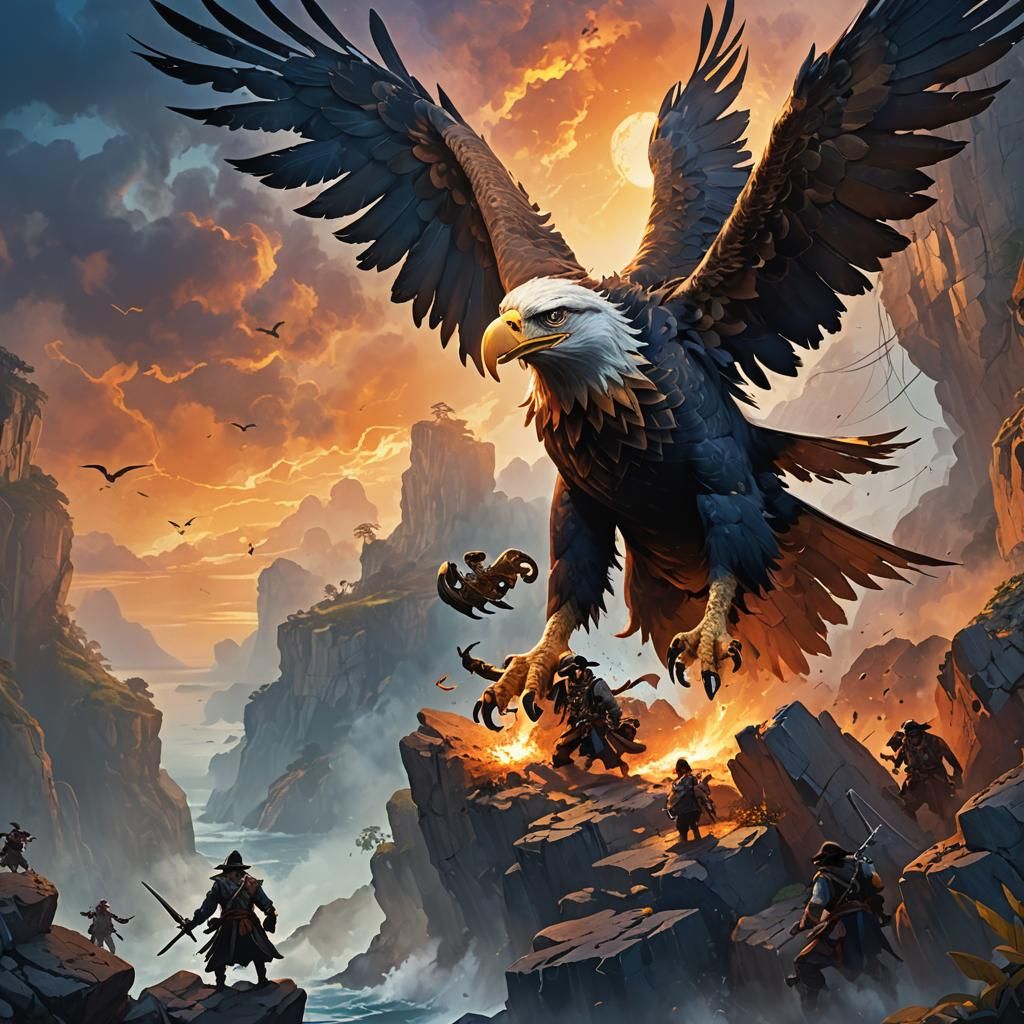 Giant Eagle Attacks Pirates: Fantasy Concept Art