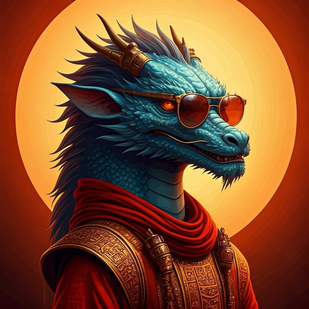 Mystical Blue Dragon in Post-Apocalyptic Surrealism