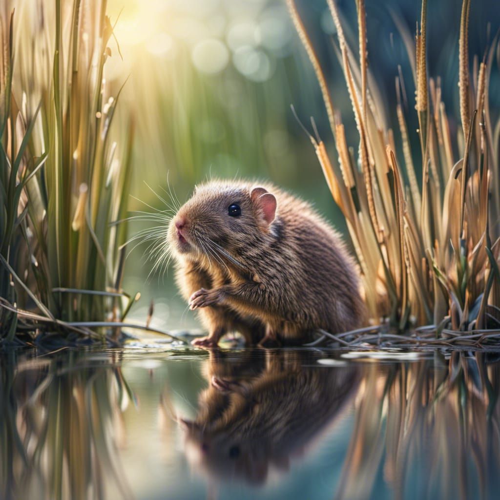 Hyperrealistic Water Vole Photo with Bokeh