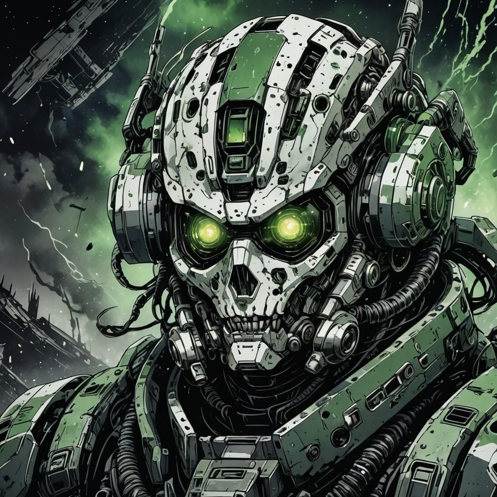 Grotesque Mech Pilot in Dark Sci-Fi Anime Style