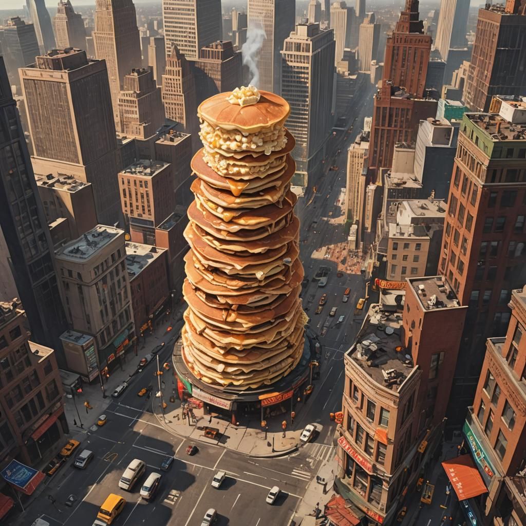 Dystopian Cityscape Crushed by Giant Food