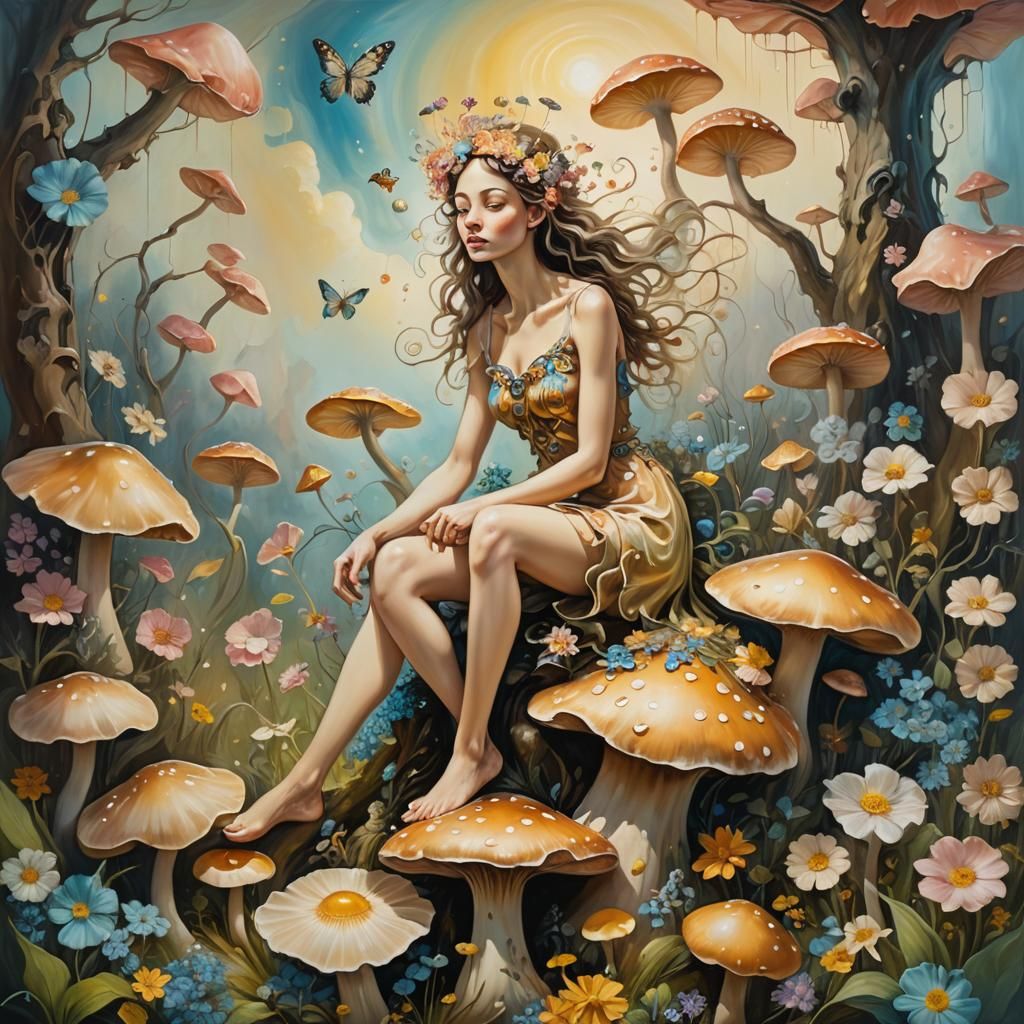 Spring Fae in Surrealist Oil Painting