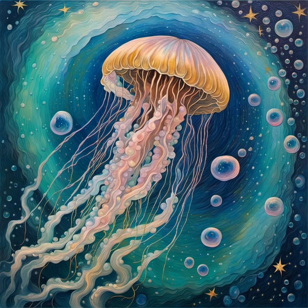 Iridescent Jellyfish in Van Gogh Style
