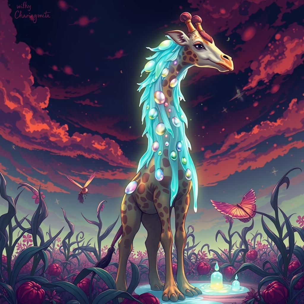 Gooey Giraffe-Corn Hybrid in Cel-Shaded Anime Style