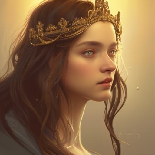 Detailed Portrait of a Beautiful Princess with Crown