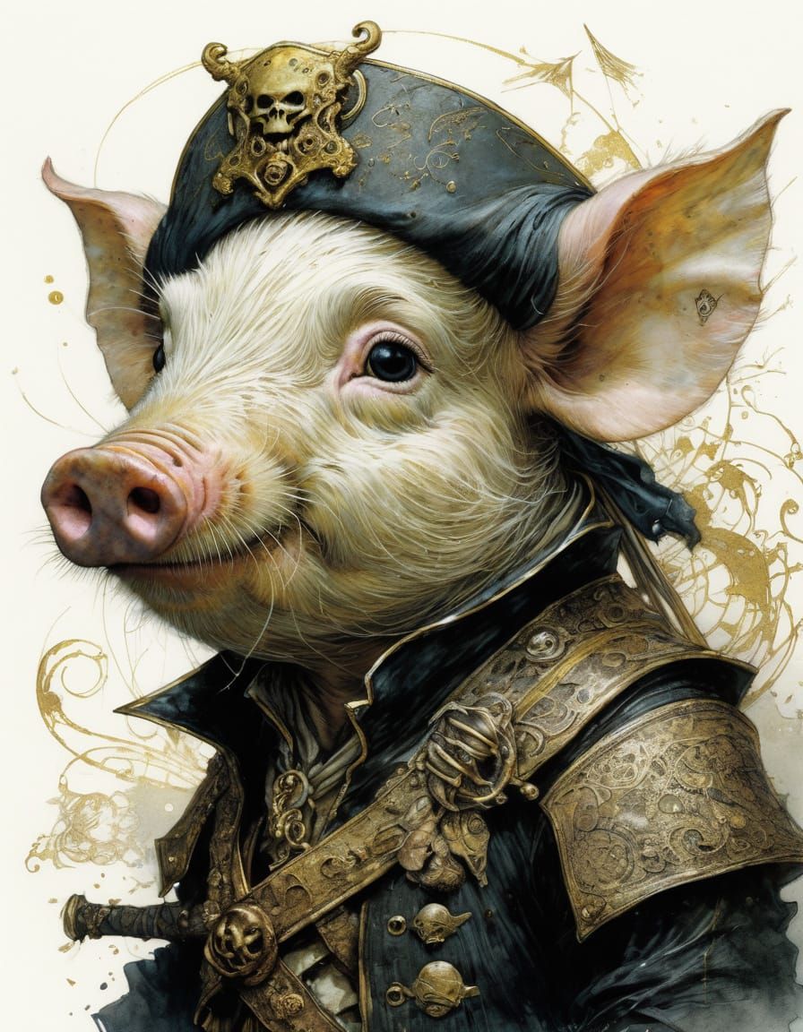 Anthropomorphic Pirate Piglet in Detailed Fantasy Style