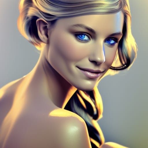 Portrait of a Beautiful Blonde Woman with Blue Eyes