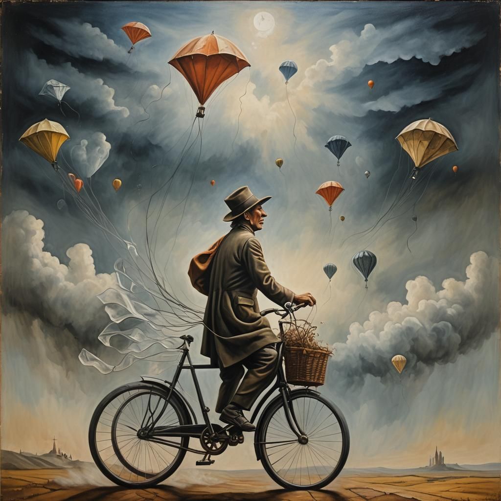 Surreal Creature with Wheels in Oil Painting Style