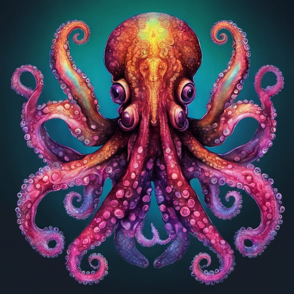 Holographic Neon Octopus Tattoo in Gothic Style