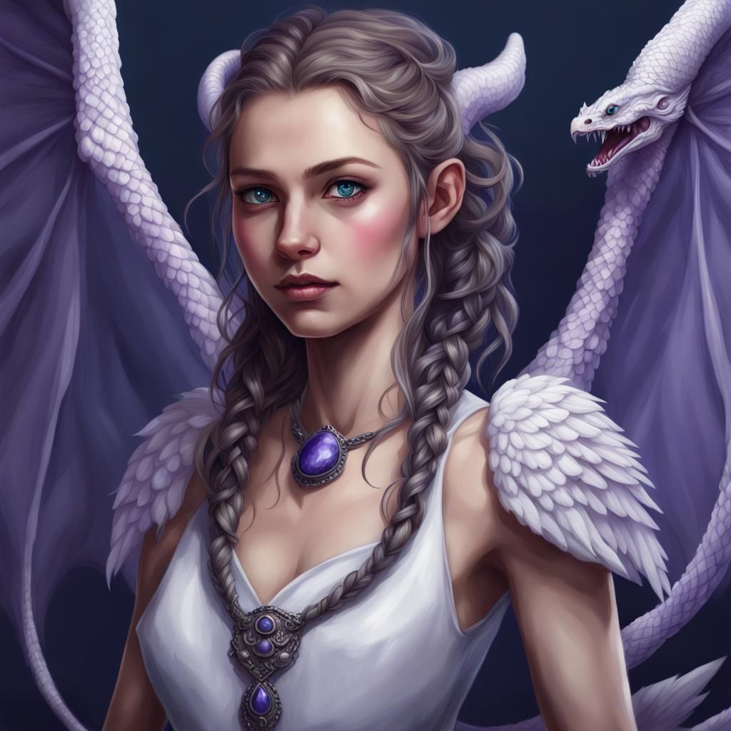 Dragon Girl with Sapphire Eyes: Fantasy Concept Art