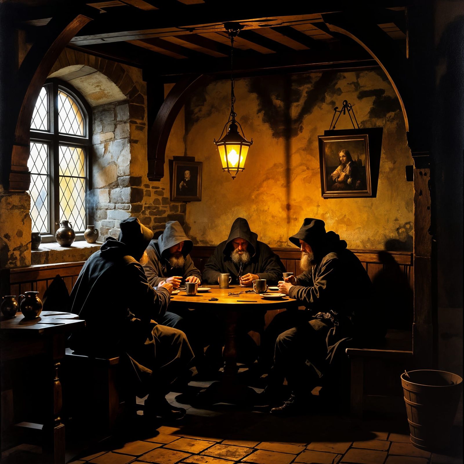 Dutch Golden Age Tavern Scene with Figures in Chiaroscuro