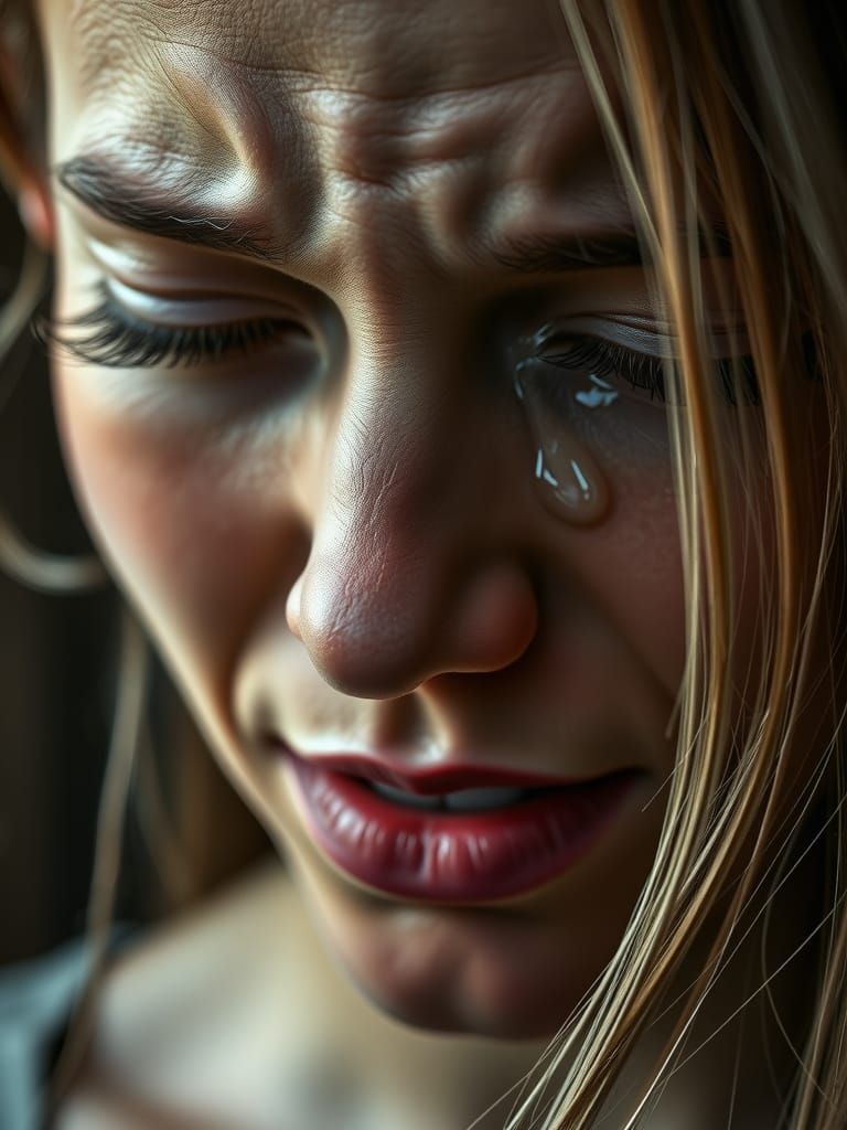Emotional Woman's Portrait: Sobbing, Tears, Close-up