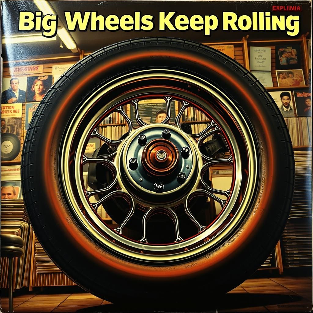 Hyperrealistic Pop Art Album Cover with Big Wheel