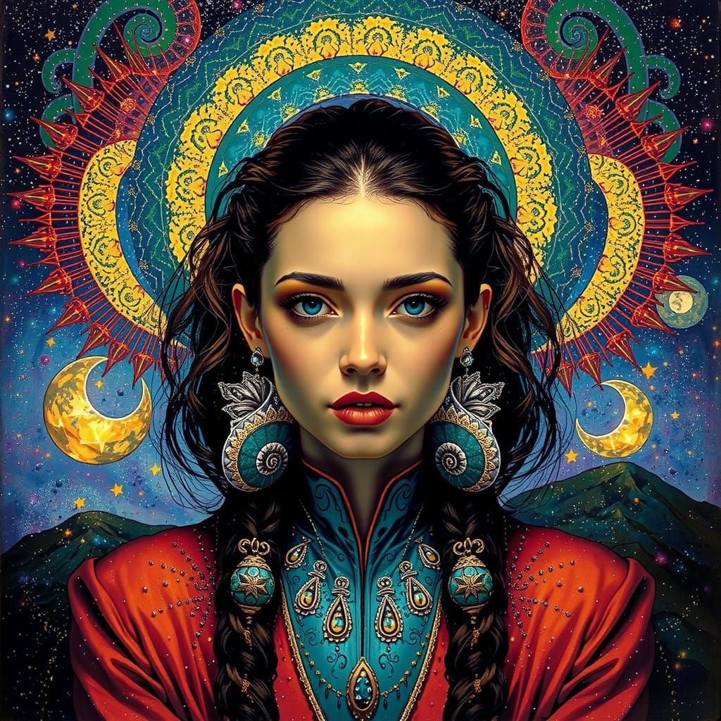 Woman's Face with Nautilus Curves in Hyperrealism Style