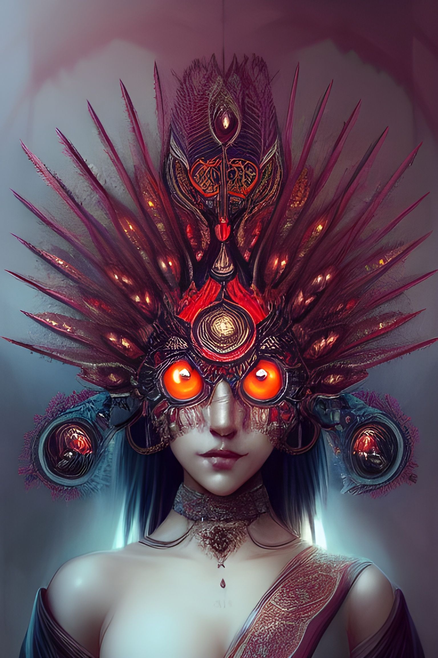 Sinister Indian Peacock with Intricate Breastplate