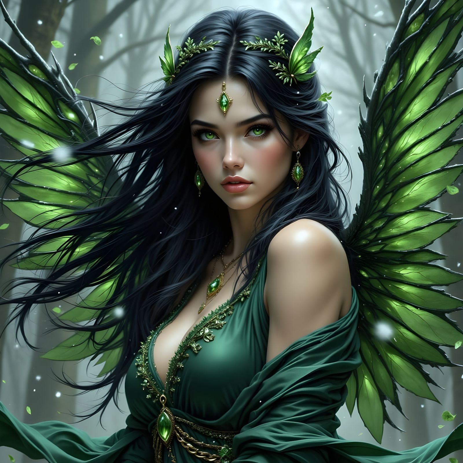 Faerie Queen in Windswept Tempest, Fantasy Art