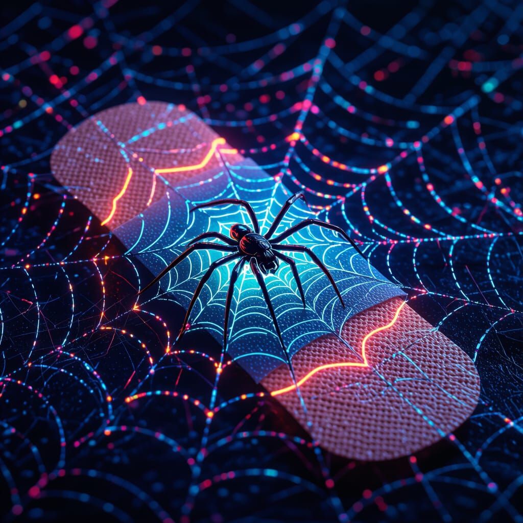 Bioluminescent Spider Web Bandage Art