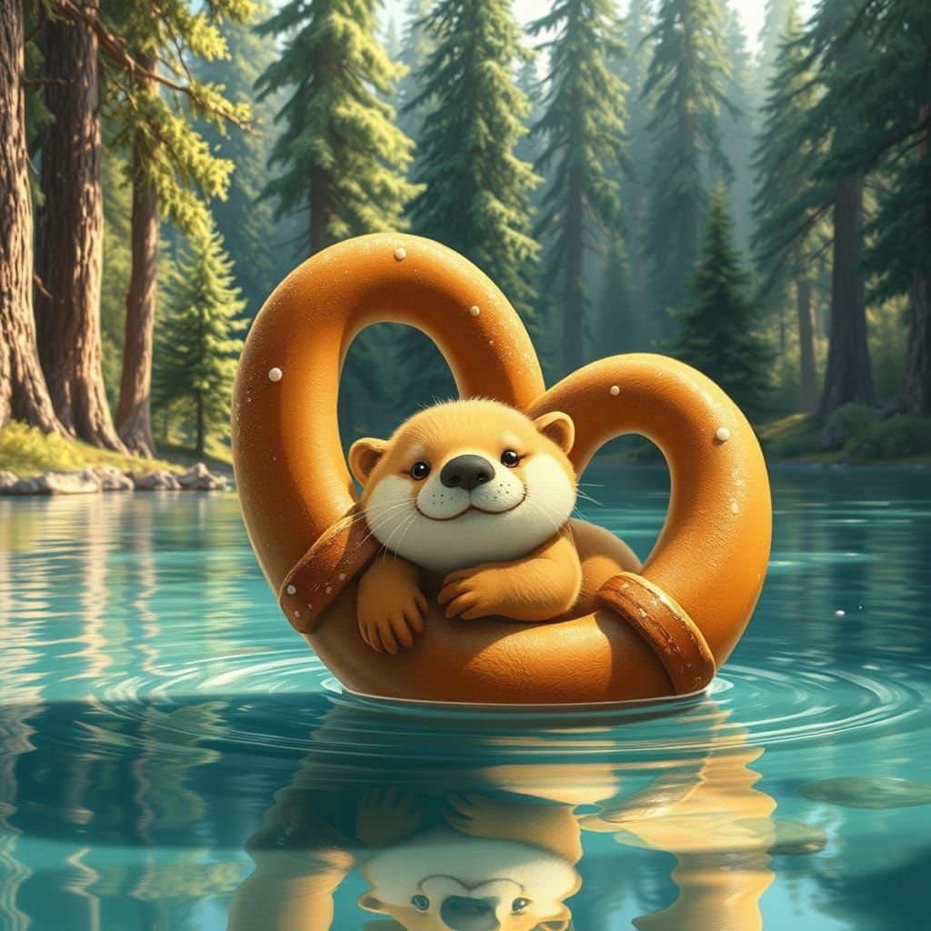 Pretzel Otter Floating on Crystal Lake